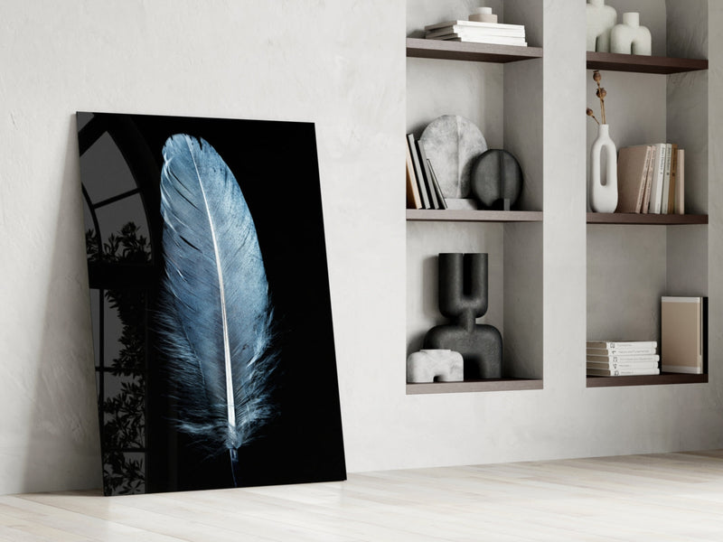 Blue Feather Glass Wall Art