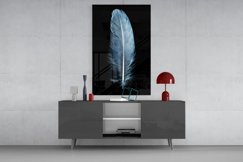 Blue Feather Glass Wall Art