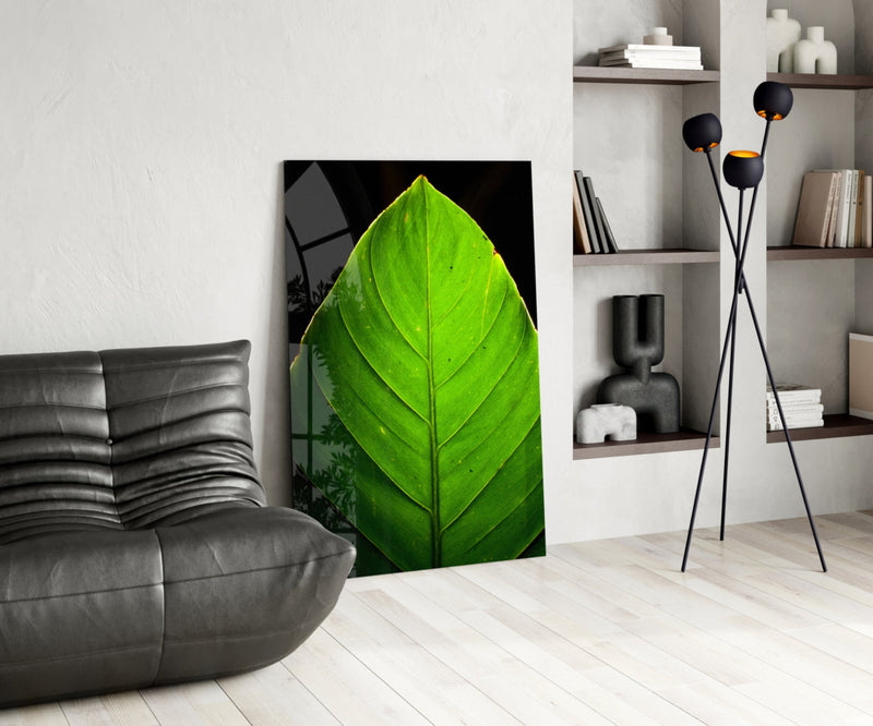 Green Leaf Glass Wall Art