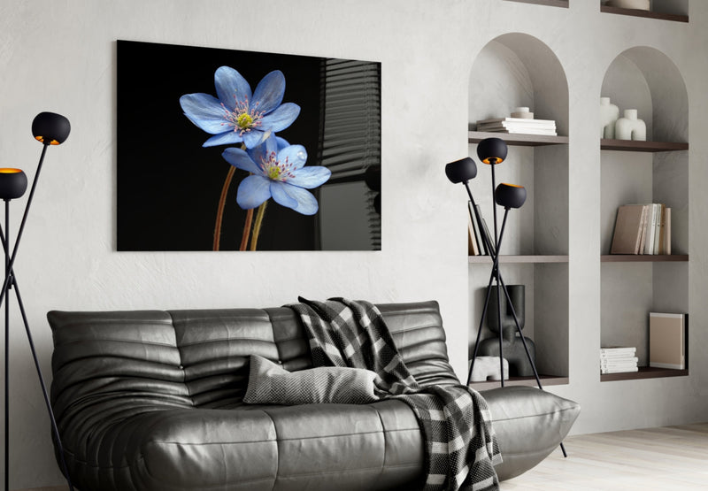 Blue Flower Glass Wall Art