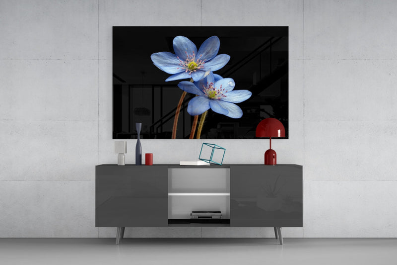 Blue Flower Glass Wall Art