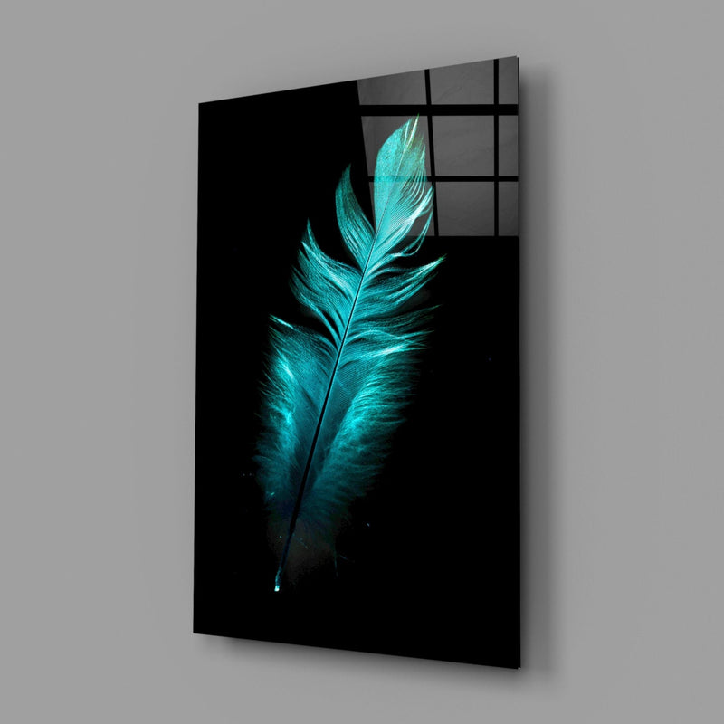 Green Feather Glass Wall Art