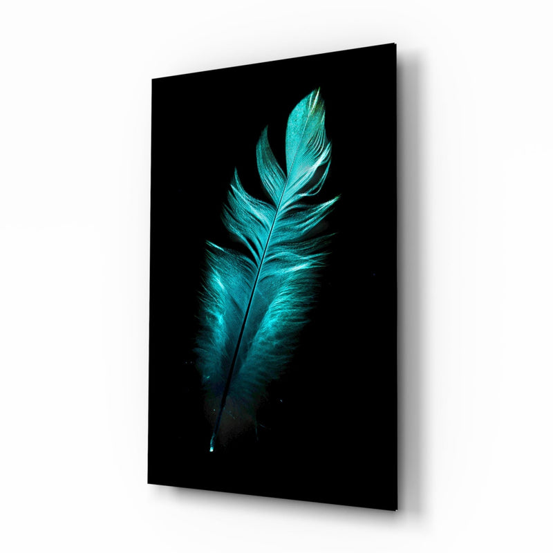 Green Feather Glass Wall Art
