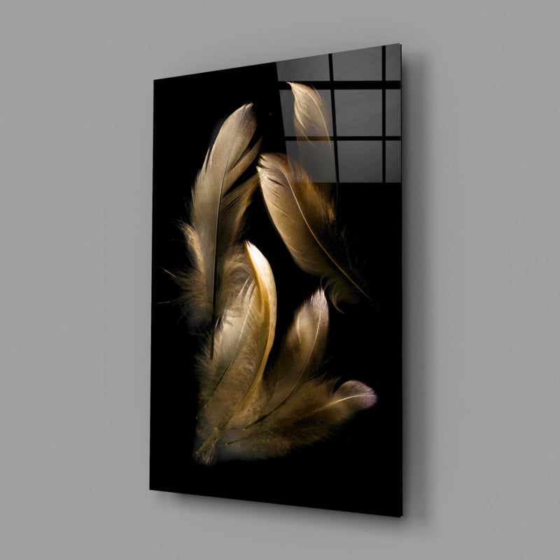 Tan Feather Glass Wall Art