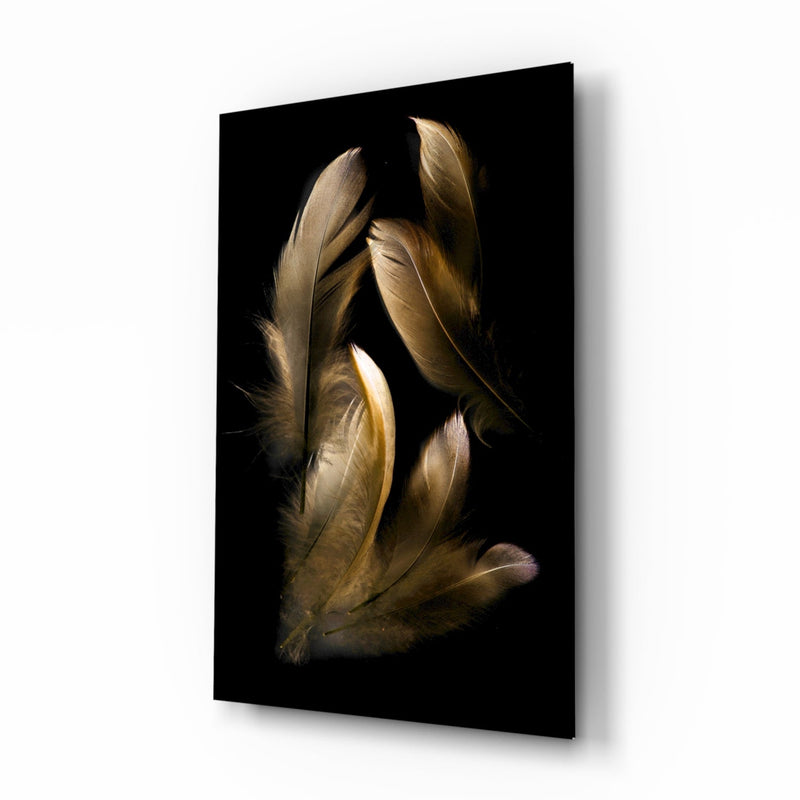 Tan Feather Glass Wall Art
