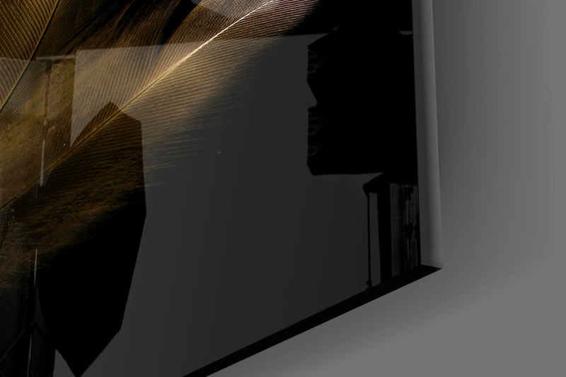 Tan Feather Glass Wall Art