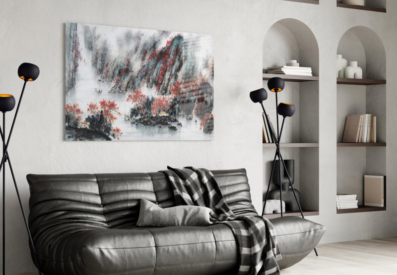 Japanese Drawing Glass Wall Art