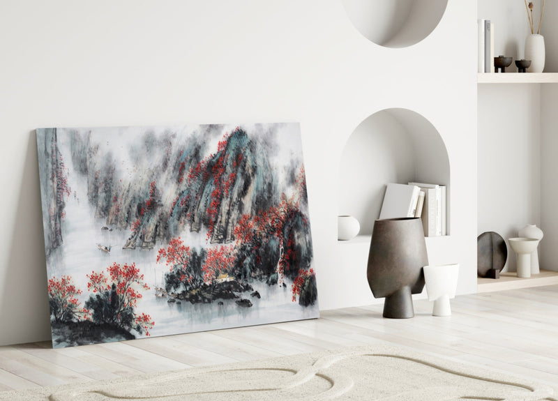 Japanese Drawing Glass Wall Art