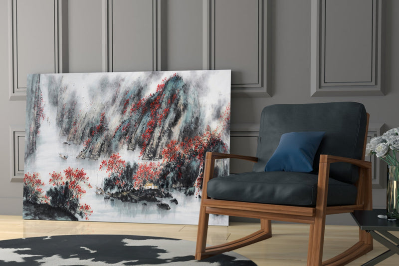 Japanese Drawing Glass Wall Art