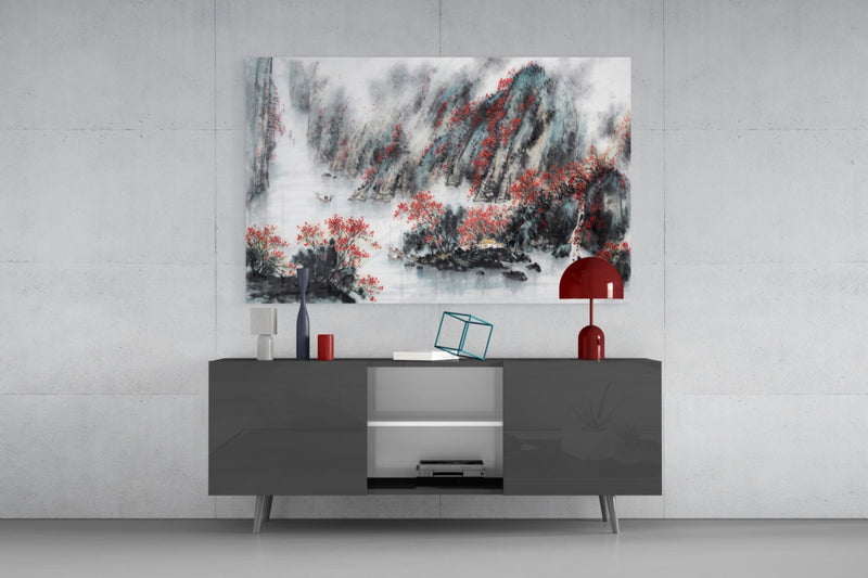 Japanese Drawing Glass Wall Art