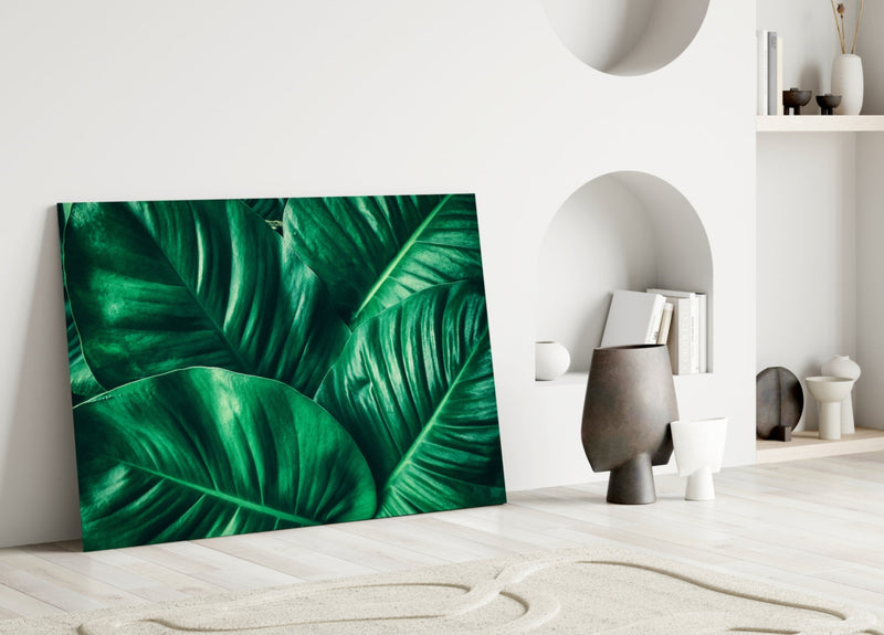 Green Tropical Leaf Glass Wall Art