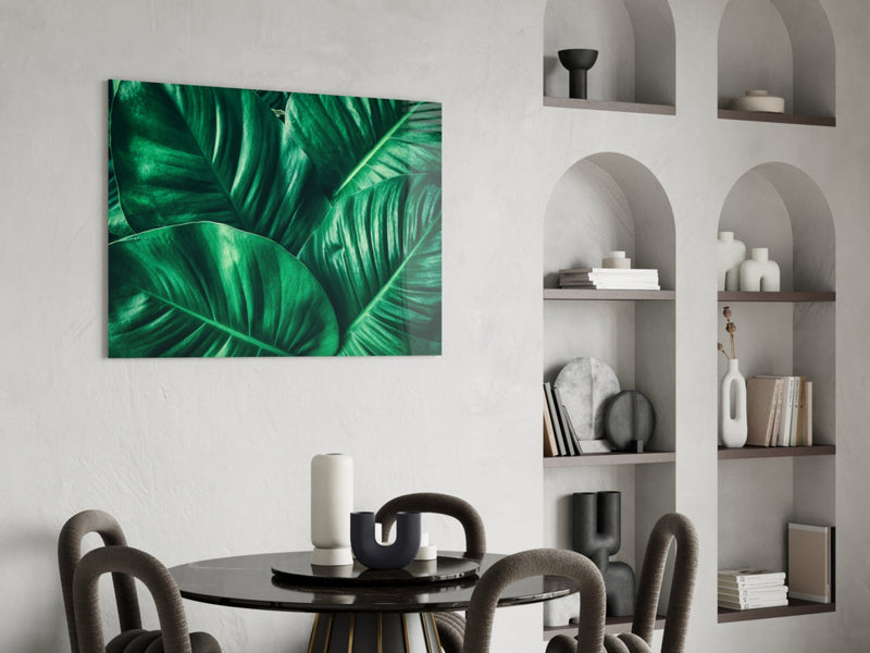 Green Tropical Leaf Glass Wall Art