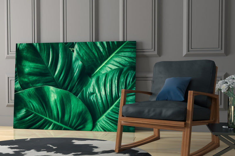 Green Tropical Leaf Glass Wall Art