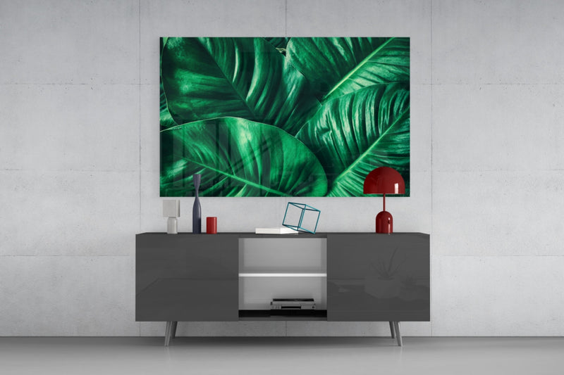 Green Tropical Leaf Glass Wall Art