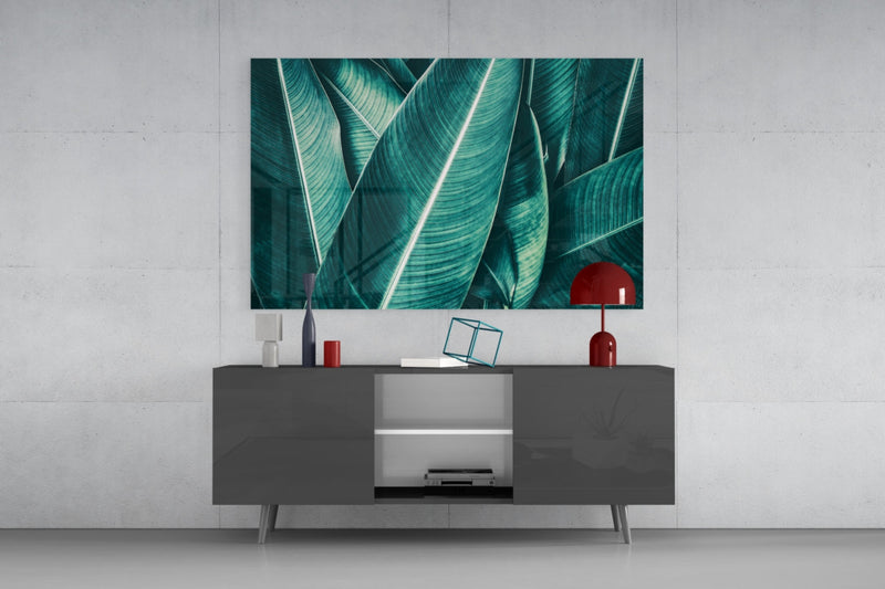 Green Tropical Leaf 2 Glass Wall Art