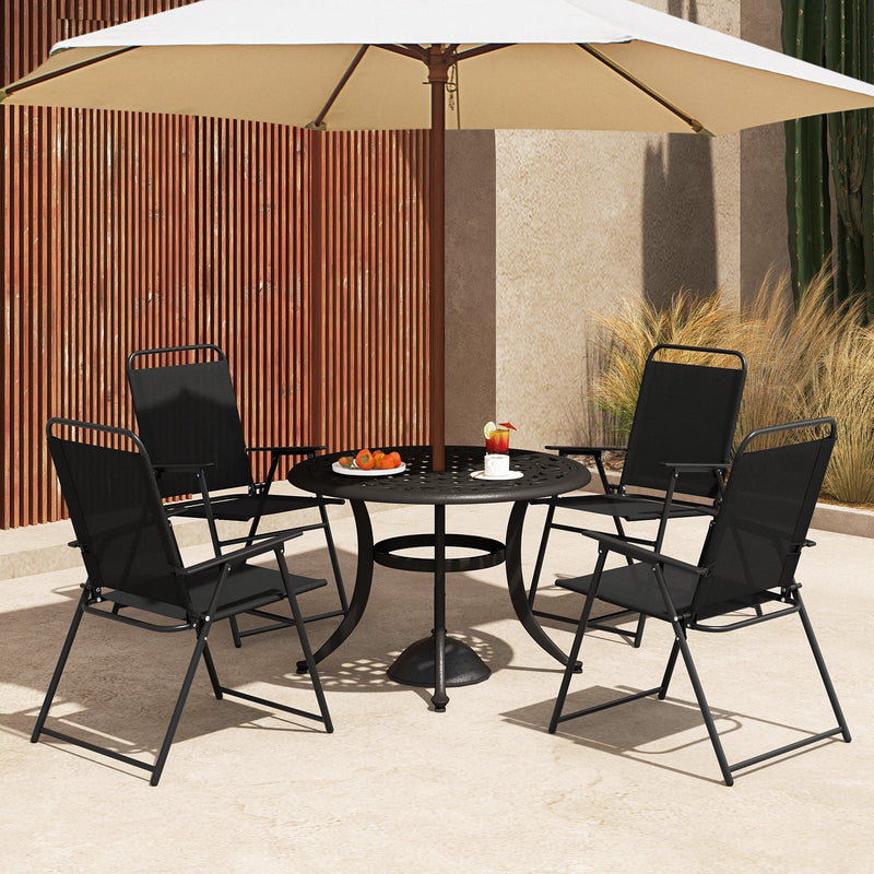 Outdoor Folding Sling Chairs Set of 4 with Armrest and Backrest