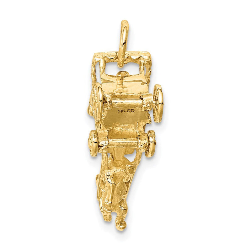 14k Yellow Gold 3D Moveable Horse and Carriage Charm