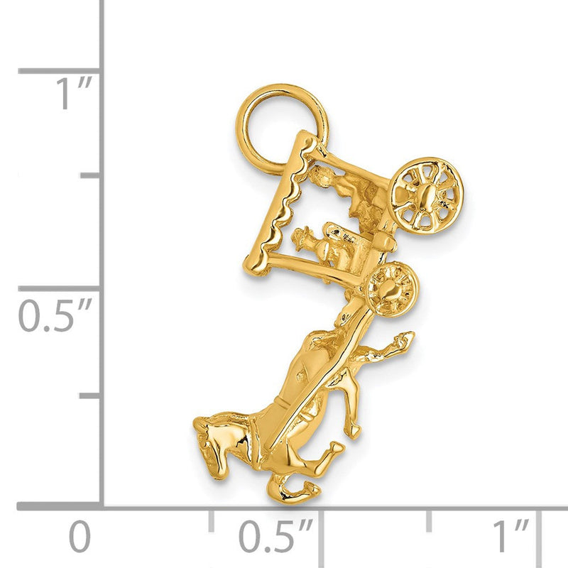 14k Yellow Gold 3D Moveable Horse and Carriage Charm