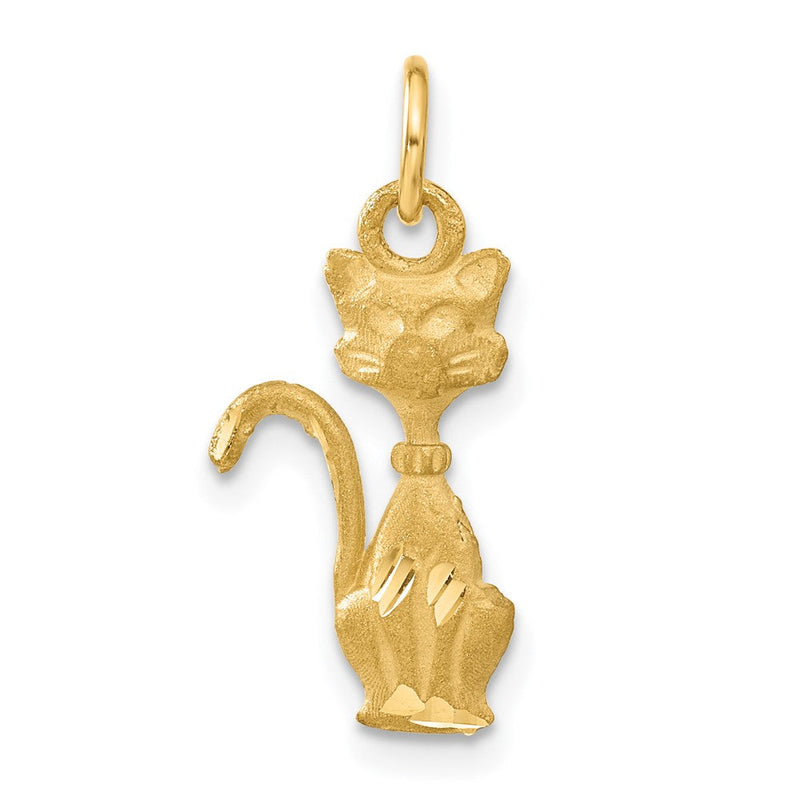 14k Yellow Gold Satin and Diamond Cut Siamese Cat Pendant