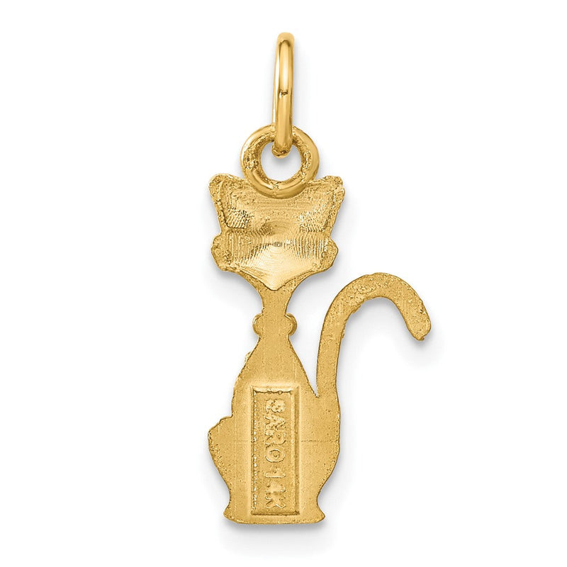 14k Yellow Gold Satin and Diamond Cut Siamese Cat Pendant