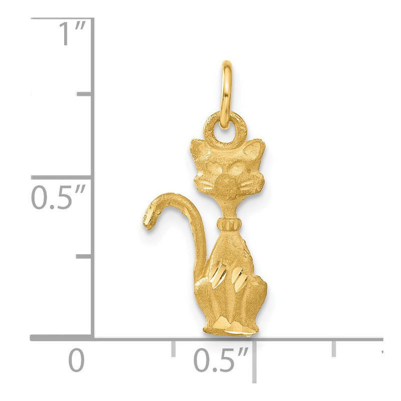 14k Yellow Gold Satin and Diamond Cut Siamese Cat Pendant