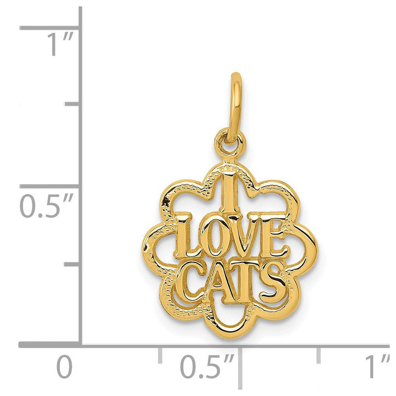 14k Yellow Gold I love Cats Scalloped Edge Charm or Pendant