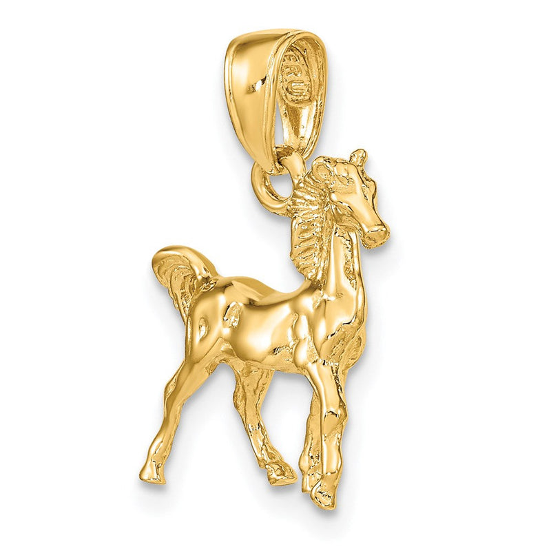 14k Yellow Gold 3D Small Walking Horse Pendant