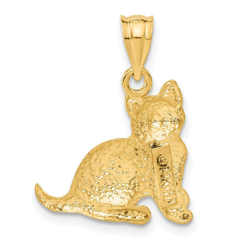 14k Yellow Gold Satin and Polished, Diamond Cut Cat Pendant