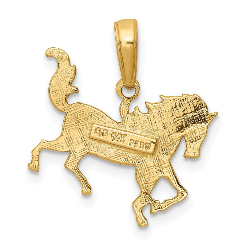 14k Yellow Gold Ornate Horse Pendant, 17mm