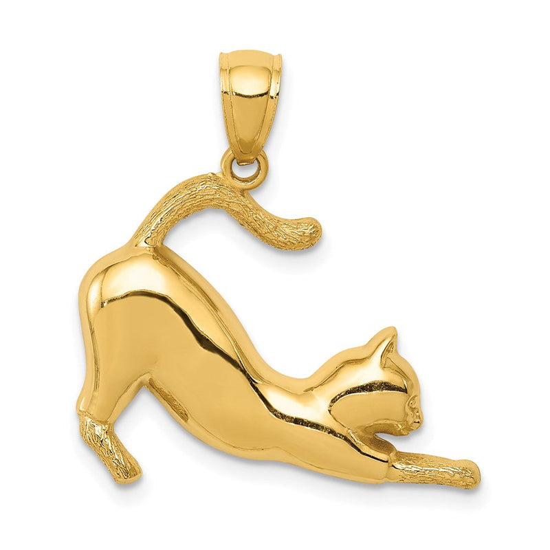 14k Yellow Gold 2D Polished Stretching Cat Pendant