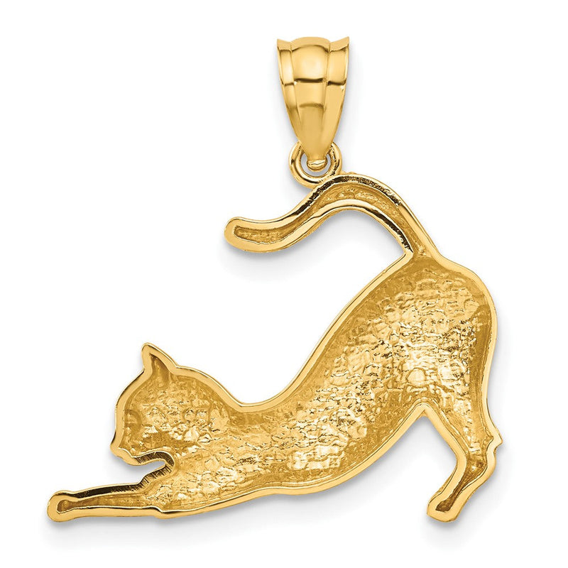 14k Yellow Gold 2D Polished Stretching Cat Pendant