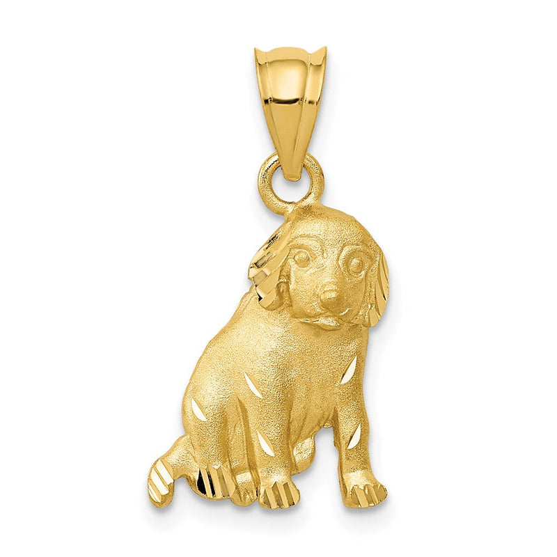 14k Yellow Gold 2D Satin and Diamond Cut Dog Pendant or Charm