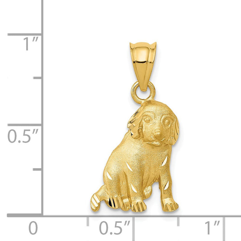 14k Yellow Gold 2D Satin and Diamond Cut Dog Pendant or Charm