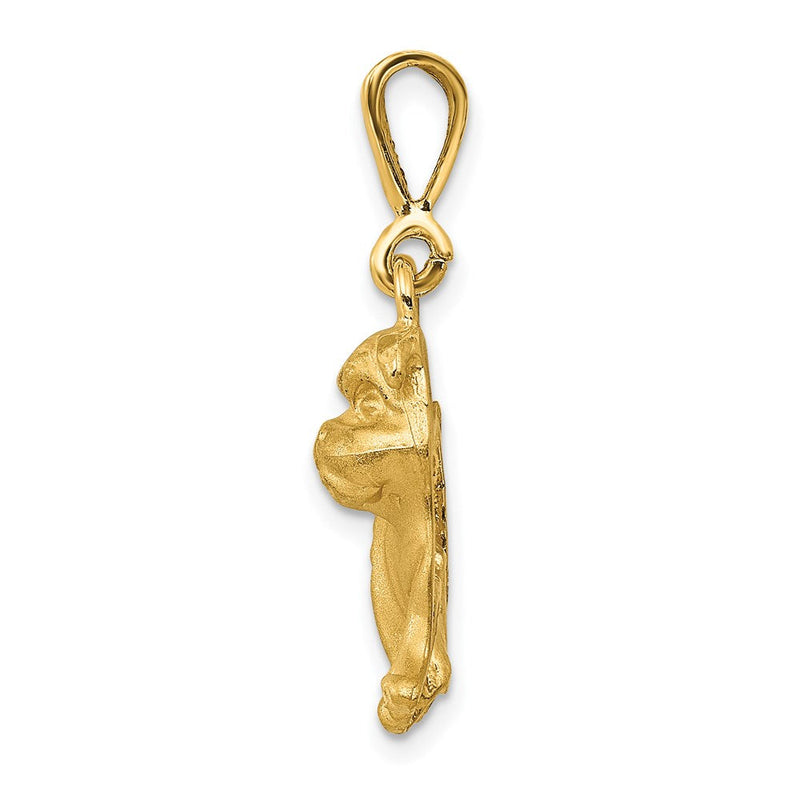 14k Yellow Gold Satin and Diamond Cut 2D Bulldog Pendant