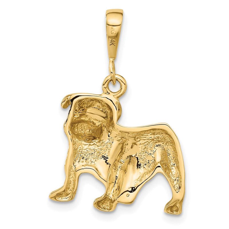 14k Yellow Gold Satin and Diamond Cut 2D Bulldog Pendant