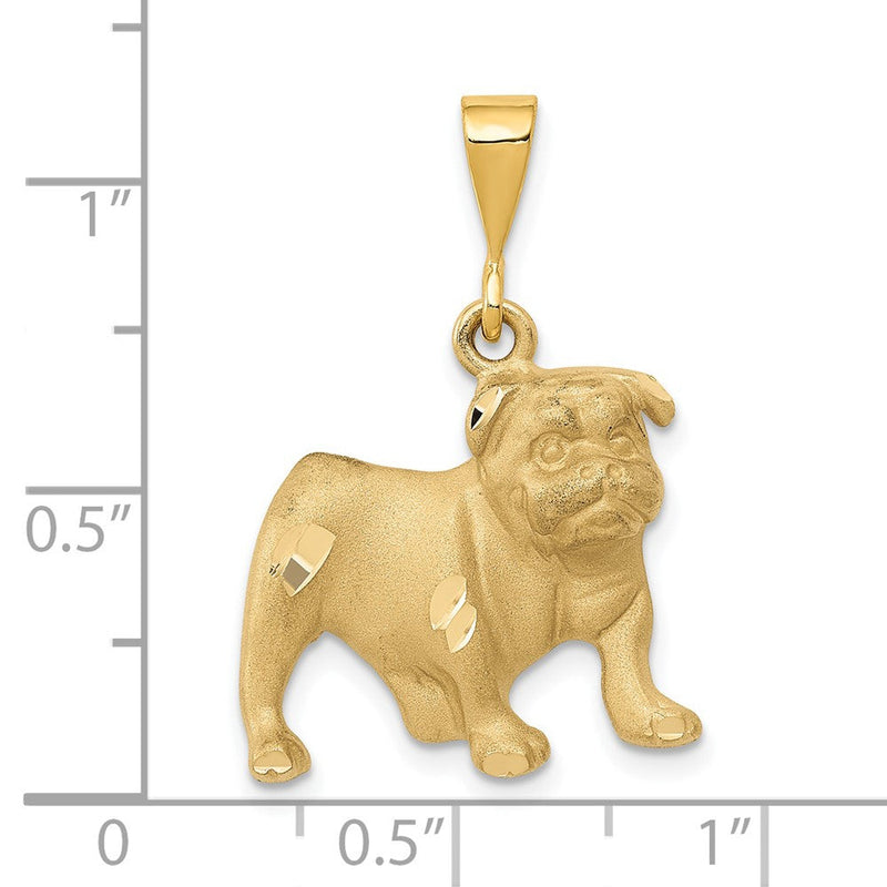 14k Yellow Gold Satin and Diamond Cut 2D Bulldog Pendant