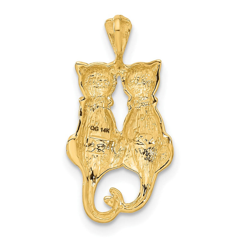 14k Yellow Gold Satin and Polished Double Cat Pendant