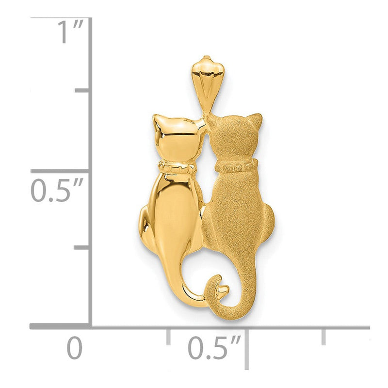 14k Yellow Gold Satin and Polished Double Cat Pendant