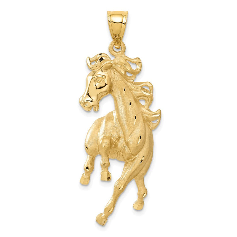 14k Yellow Gold Large Polished and Satin Galloping Horse Pendant