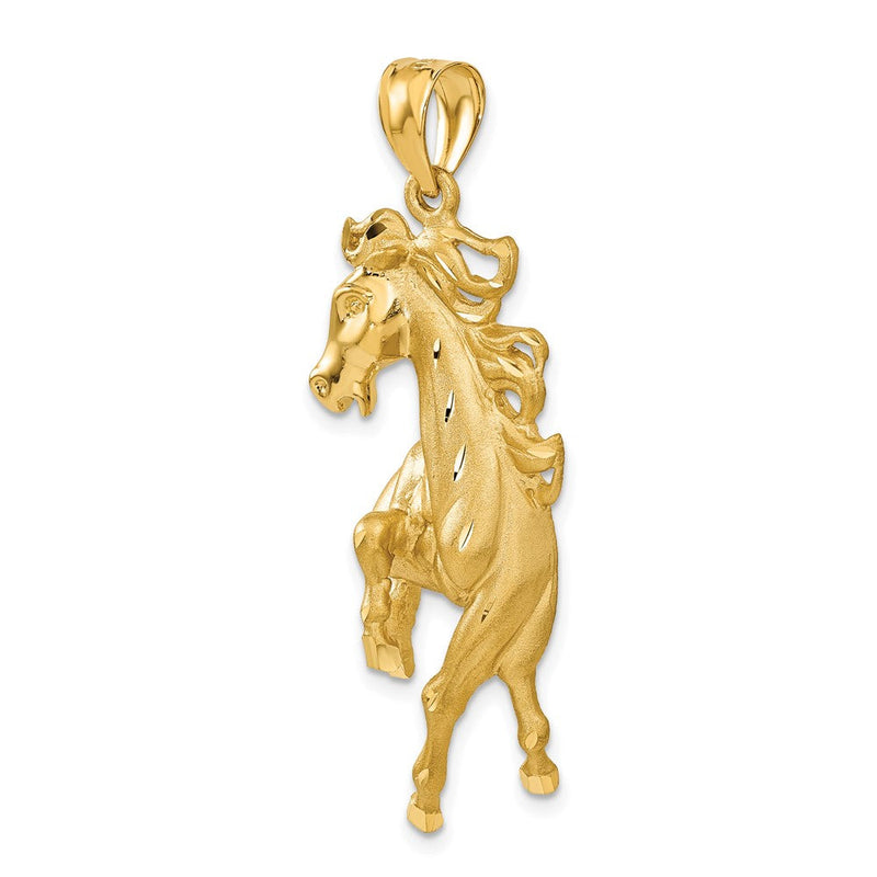 14k Yellow Gold Large Polished and Satin Galloping Horse Pendant