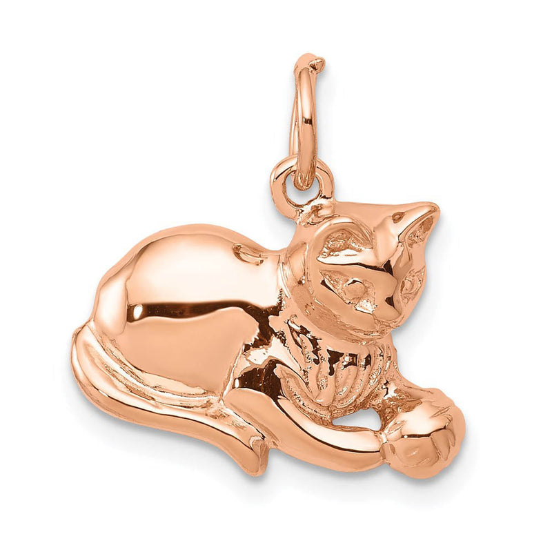 14k Rose Gold 2D Cat and Ball Charm and Pendant