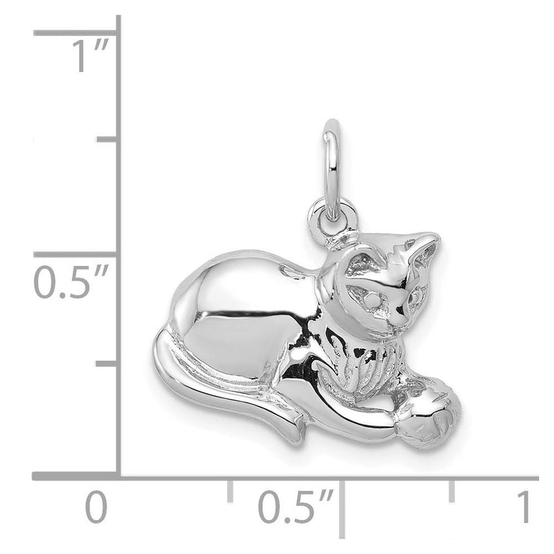 14k White Gold 2D Cat and Ball Charm or Pendant