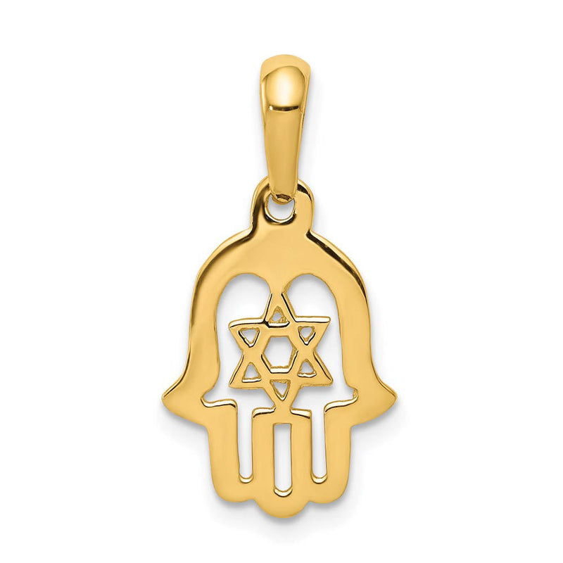 14k Yellow Gold Polished Star of David Chamseh Pendant