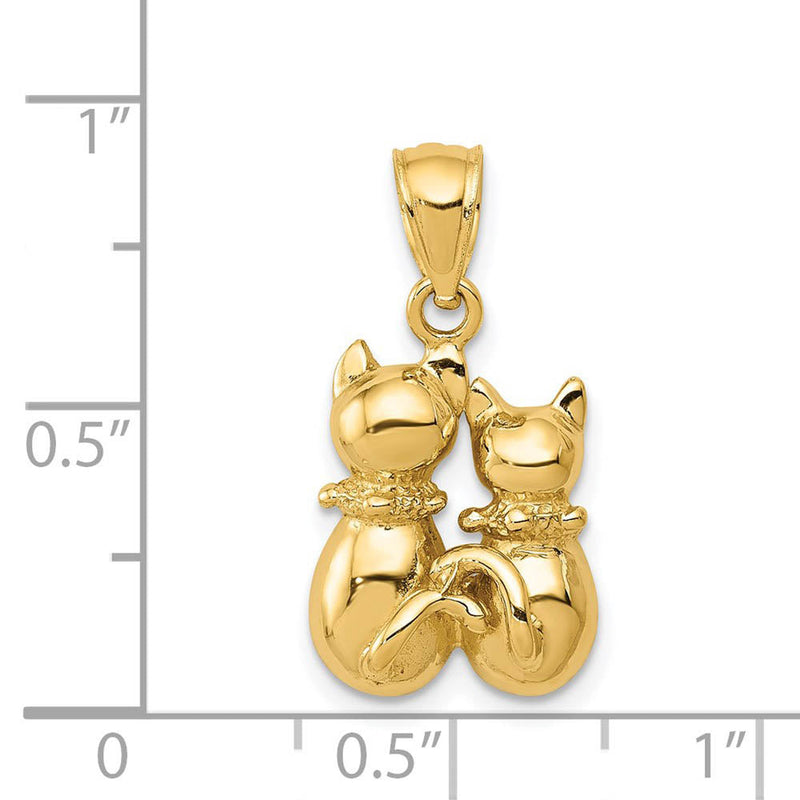 14k Yellow Gold 2D Polished Double Cat Pendant