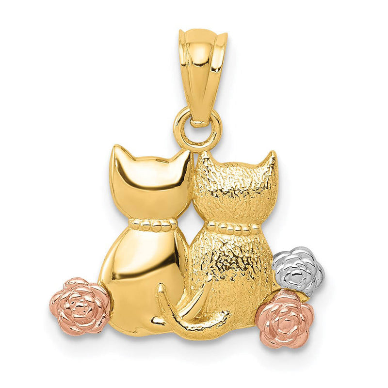 14k Yellow & Rose Gold with White Rhodium Double Cat Pendant