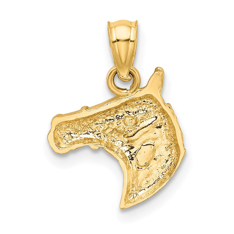 14k Yellow Gold Satin and Diamond Cut Horse Head Pendant