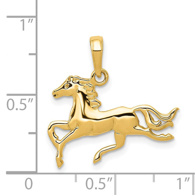 14k Yellow Gold Polished Running Horse Pendant, 20mm