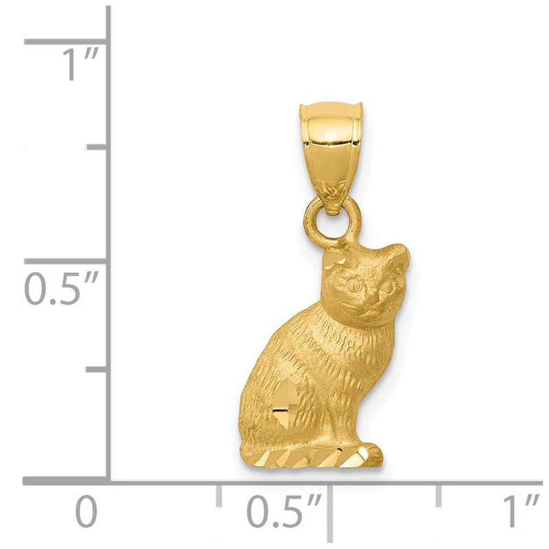 14k Yellow Gold 2D Textured and Satin Cat Pendant