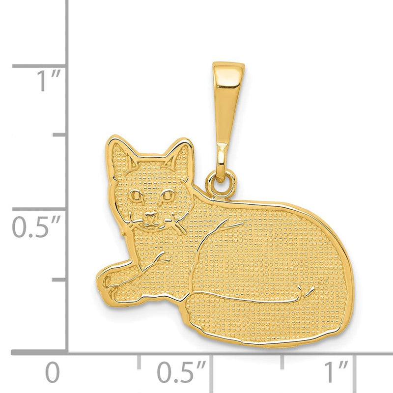 14k Yellow Gold Textured Russian Blue Cat Pendant