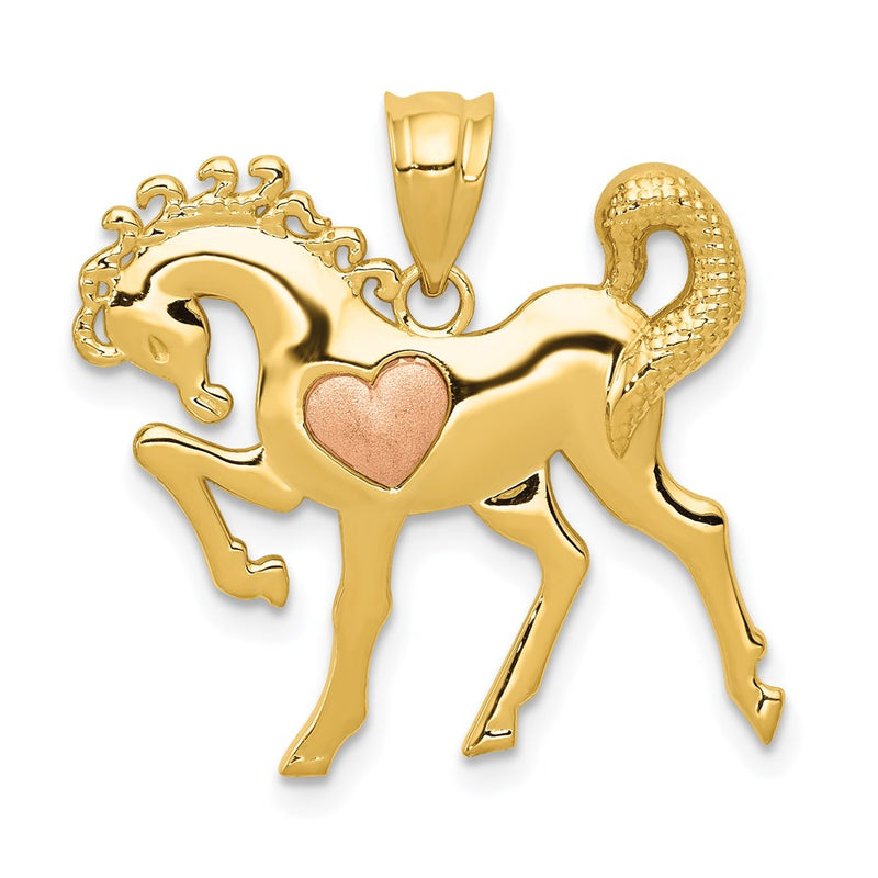 14 Two Tone Gold Prancing Horse with Pink Heart Pendant